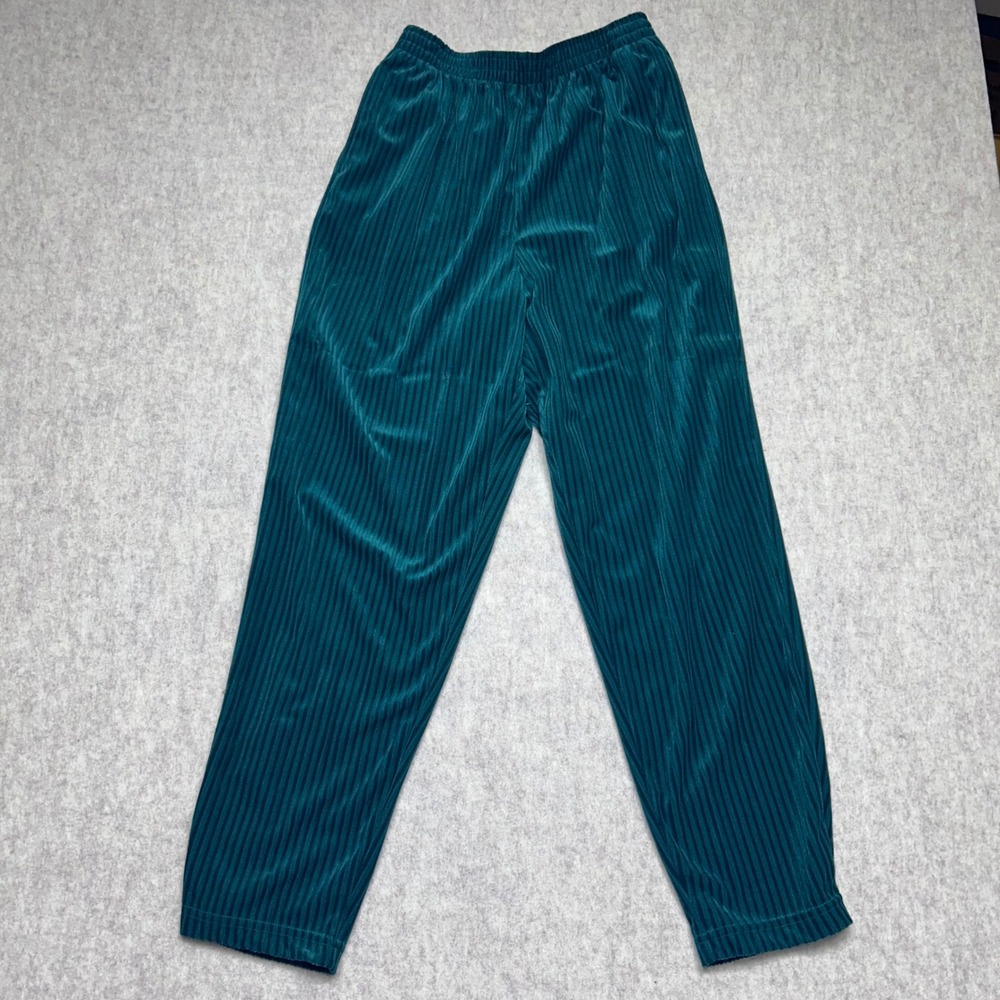 Diane Von Furstenberg High End Teal Green Ribbed Velvet Wide Leg Pants Medium